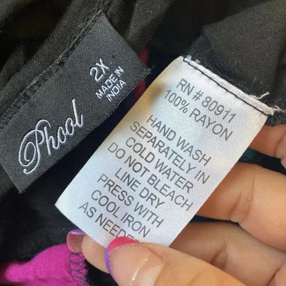 VTG Phool India MidiDress Black Multicolor Block Stretchy Festival Largenlook 2X - Picture 4 of 10